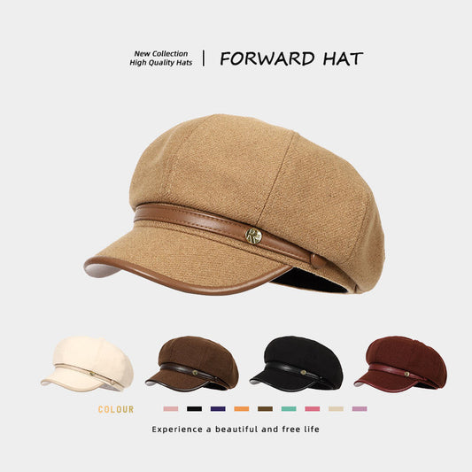 Korean-style Retro Wool Octagonal Hat Womens British Style