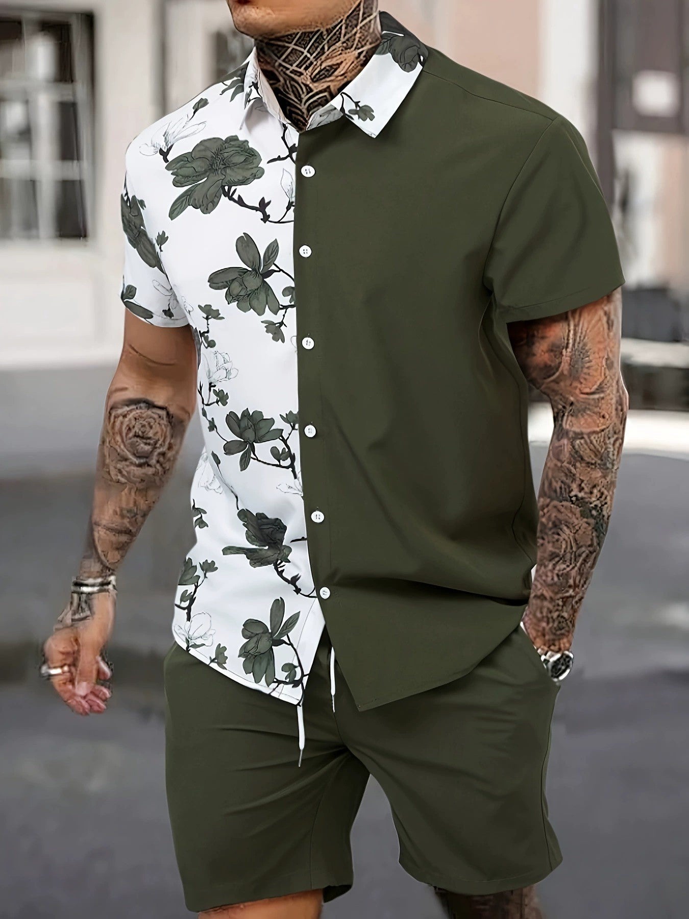 New Solid-color Mens Shirt Set