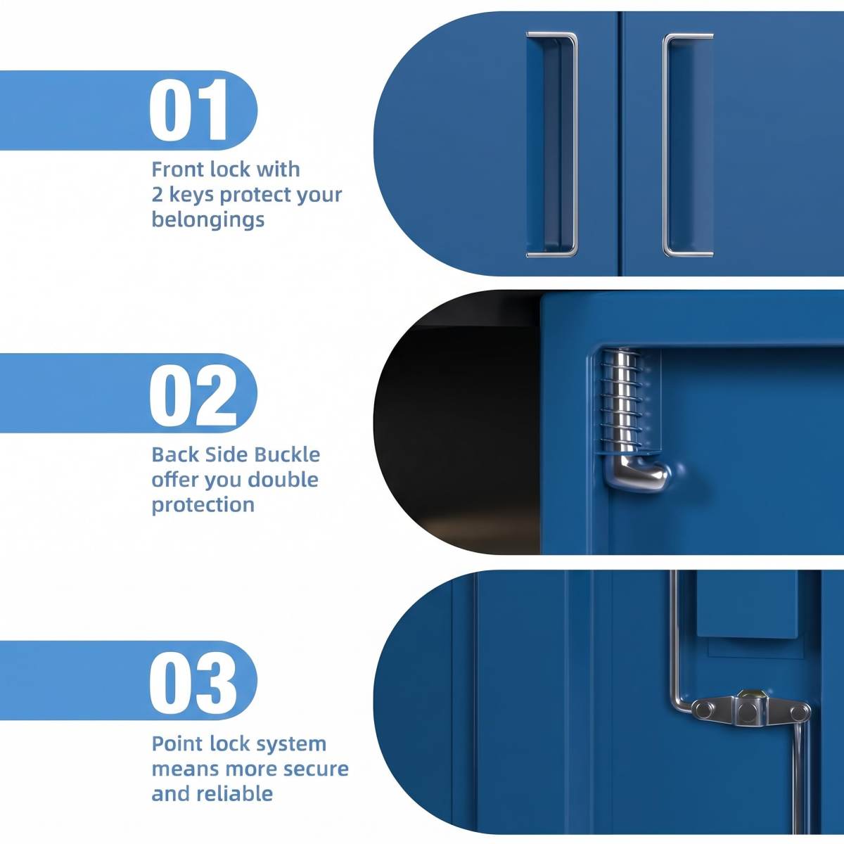 Metal Garage Storage Cabinet, Lockable Steel Storage Cabinet With 3 Adjustable Shelves For Garage, Office, Home, Assembly Required, Black & Blue