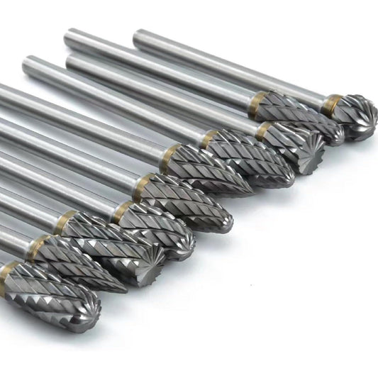 Double-Cut Carbide End Mills, 10-Piece Set, 6mm Shank, 10 Different Shapes, Rotary Tool Accessories For Woodworking, Metal Grinding, And Engraving—Industrial Fittings