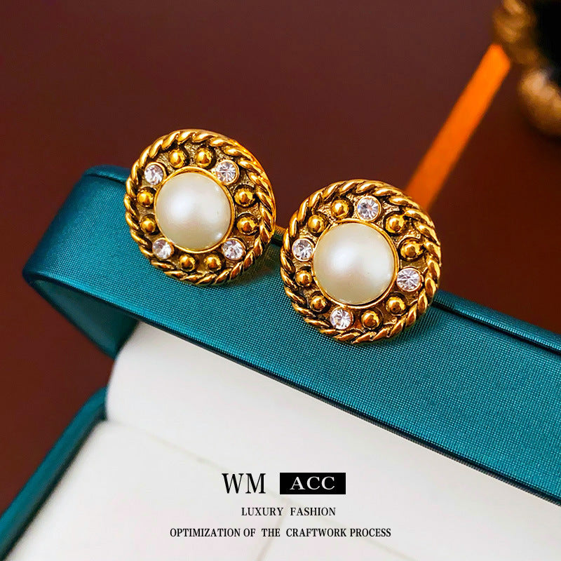 Wholesale Vintage Geometric Earrings - Floral Design With Silver Needle, Light Luxury Retro Style, Premium Women's Jewelry