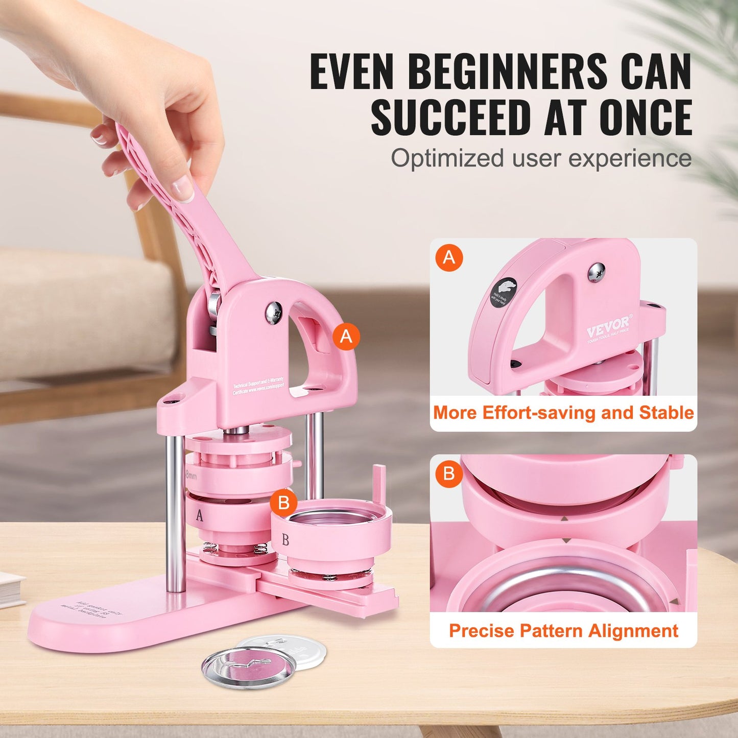 3-IN-1 Button Maker,  300pcs Button Parts,Button Maker Machine With Panda Magic Book, Ergonomic ArcHandle Punch Press Kit, For Children DIY Gifts