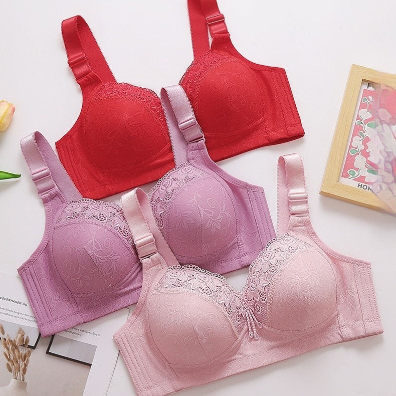 Plus-size Lace-trimmed Wireless Thin-style Beauty-back Bra