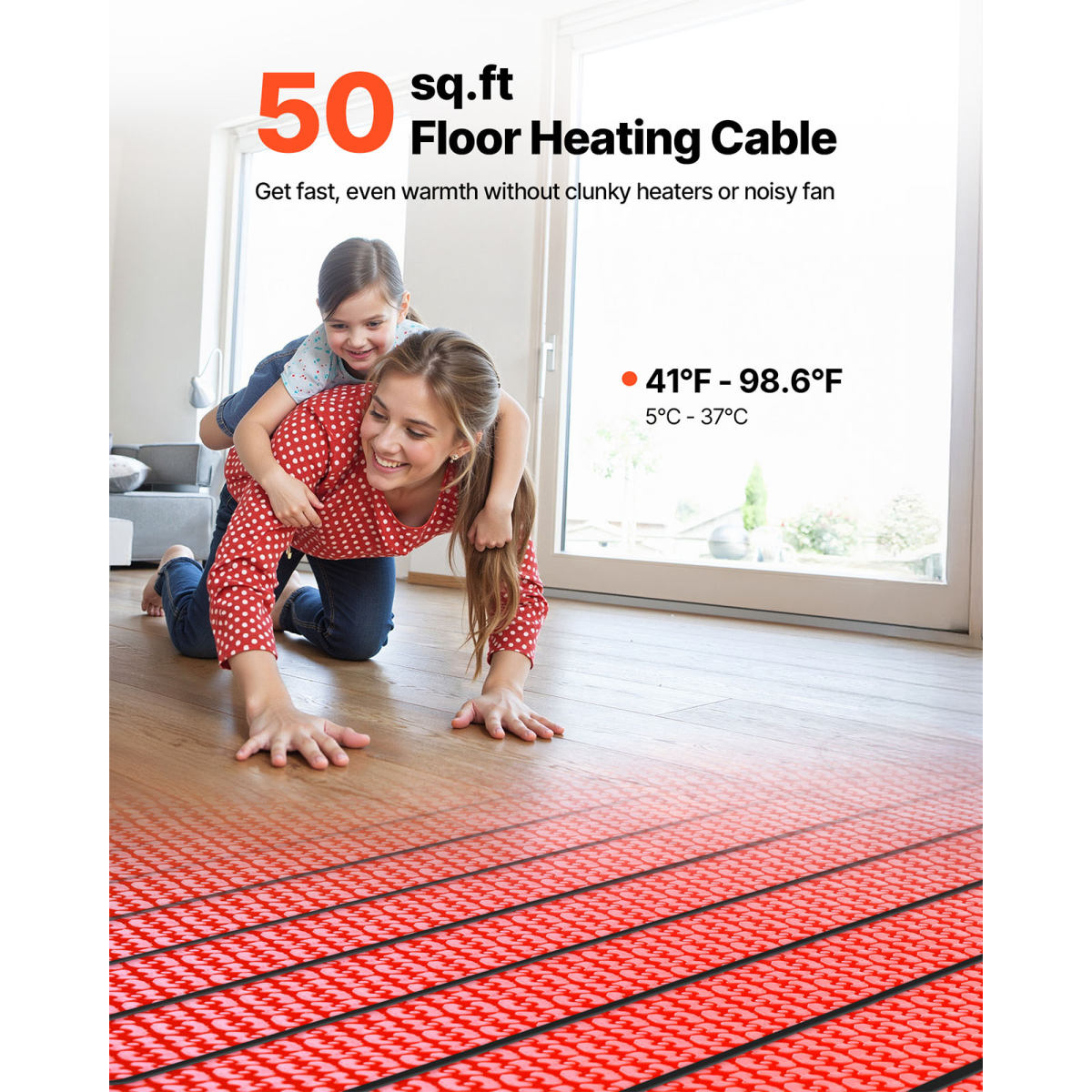 50 Sqft Floor Heating Mat System, 120V Electric Radiant Heated Floor System, With Decoupling Membrane & Smart Control Thermostat & Alarm, Easy Installation For Tile, Stone, Vinyl