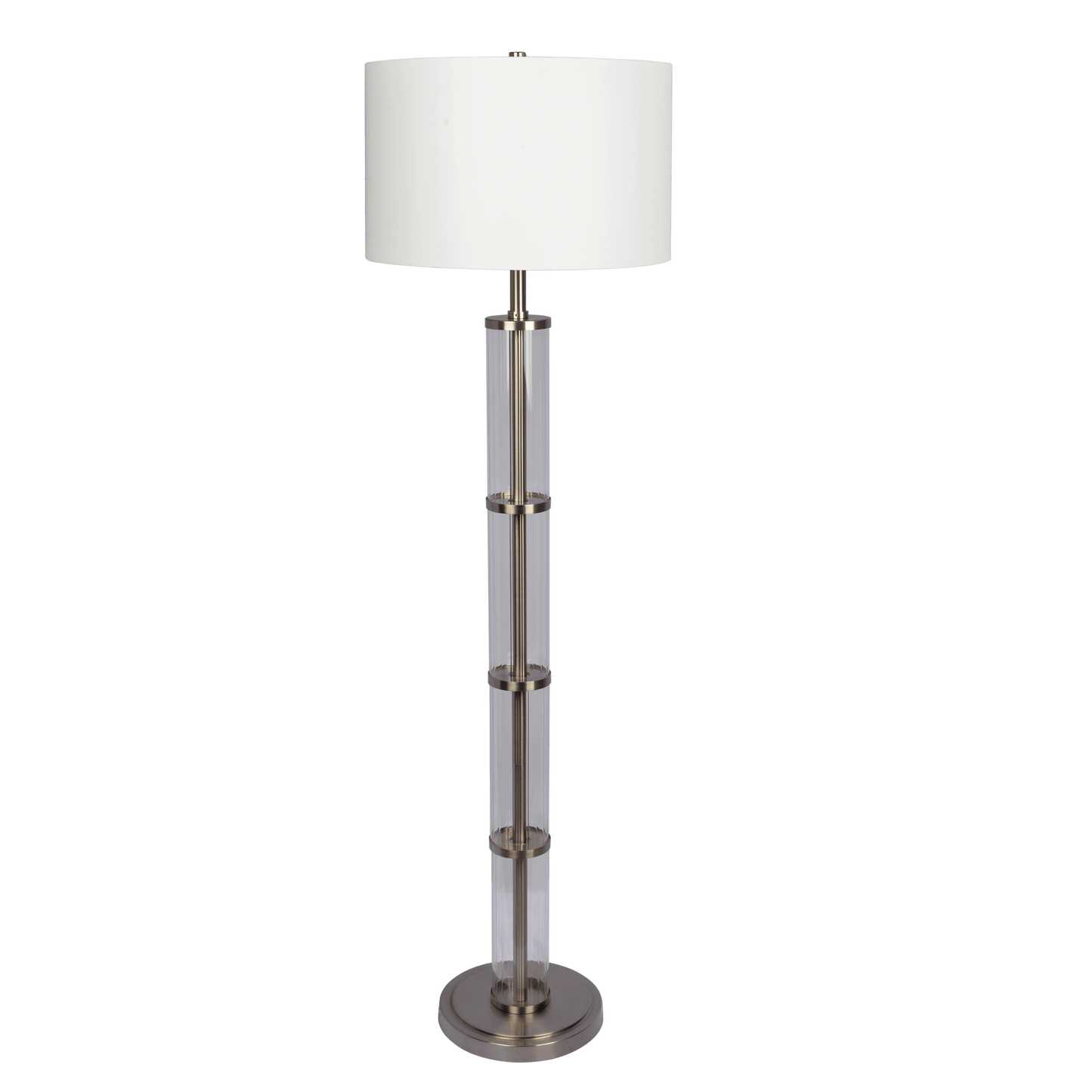 Nimbus Brushed Nickel Floor Lamp With 3-Way Rotary  Clear Glass Body  Metal Base