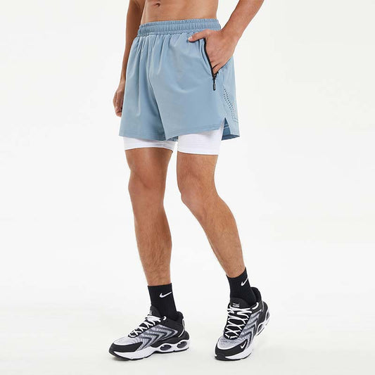 Summer Men's Sports Double-layer Shorts Running Fitness High Elastic