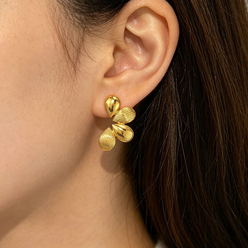 Womens Floral Fashion Stainless Steel Earrings