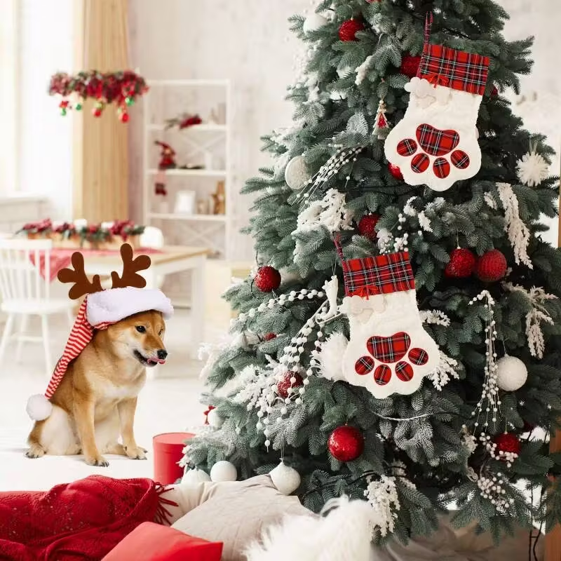 Large 18x11 Inch Dog Christmas Stocking With Red Plaid Design, Perfect For Gifts  Decorations, Hanging Flexibility