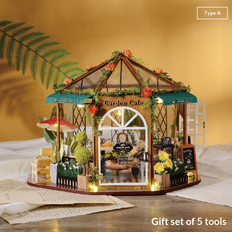 DIY Cottage Craft Assembled Rose Garden Tea House Puzzle Toy