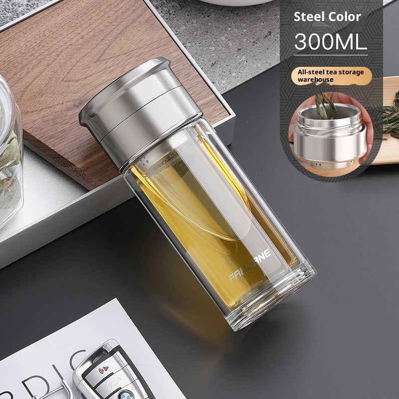 Chinese Character Simplificationcomplication Tea-water Separation Glass Cup Double-layer Teacup Pass