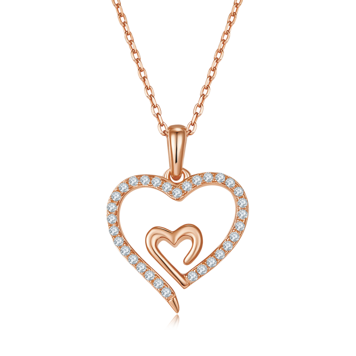 4.6g S925 Sterling Silver Moissanite Heart Necklace 45cm  32 Stones Double Heart Pendant With GRA, Platinum Plated Romantic Jewelry Gift Box Set For Women