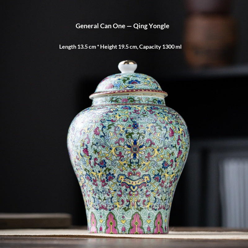Simple Printed Enamel-Glazed General-Shape Ceramic Tea Caddy