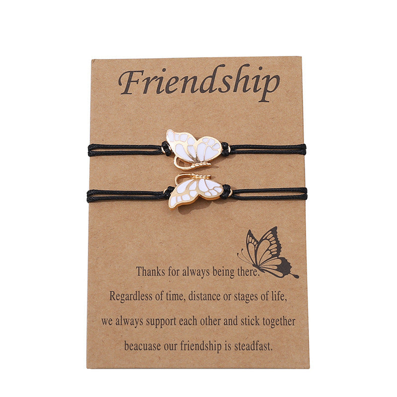Butterfly Best Friend Wax Rope Braided Card Bracelet