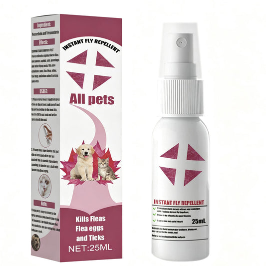 Pet Instant Fly & Pest Repellent Spray 25ml, Kills Fleas, Ticks, Flea Eggs, Safe For Dogs, Cats & Horses