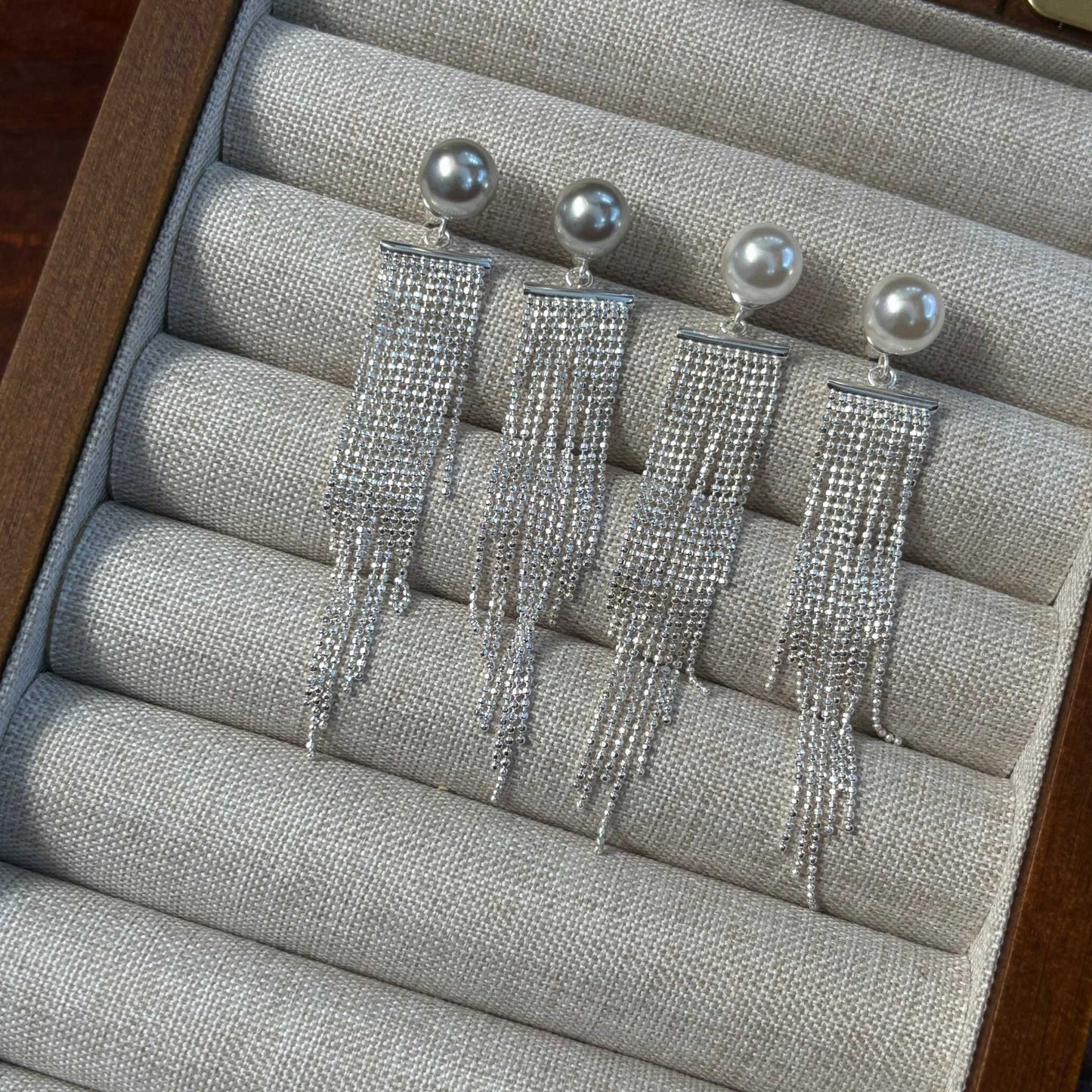 1 Pair 999 Sterling Silver Pearl Long Beaded Tassel Drop Earrings, Elegant & Slimming, Perfect For Daily, Party & Dating, Ideal Valentine's Gift