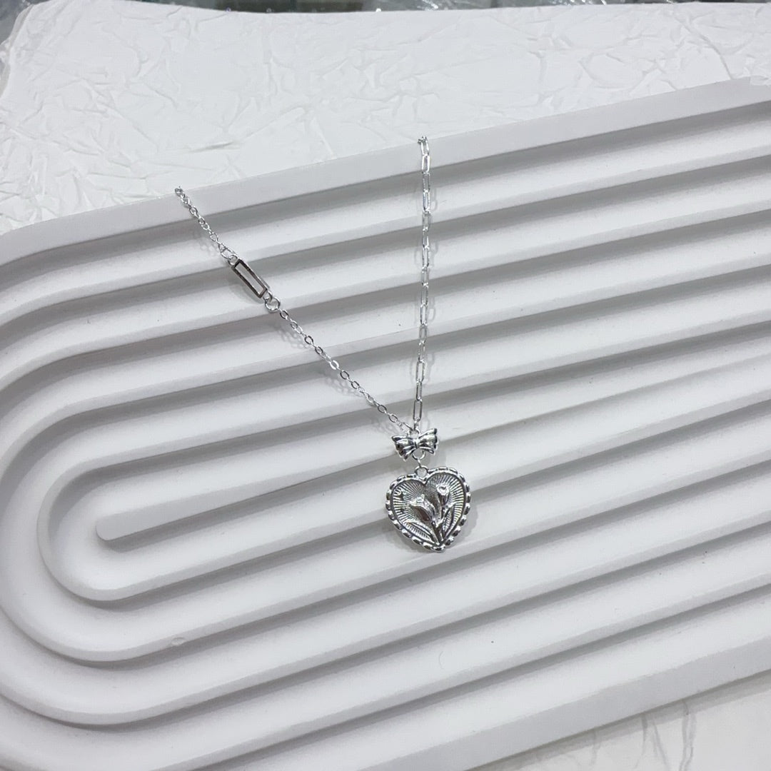 1pc 999 Sterling Silver Vintage Tulip Heart Pendant Necklace, Sweet & Retro Style, Perfect For Daily, Dating & Gifting, Ideal Valentine's Gift