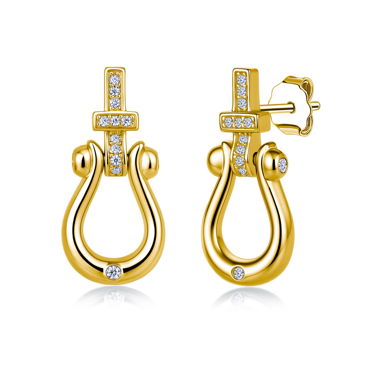 S925 Sterling Silver Cross Horseshoe Earrings, D-VVS1 Moissanite, Platinum Plated 3g, Elegant Women's Jewelry Gift Box Set