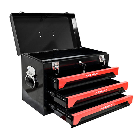 20in Portable Three-Tier Steel Tool Tools With Metal Locks Instead Of Tools.-Black & Red BLACK&RED