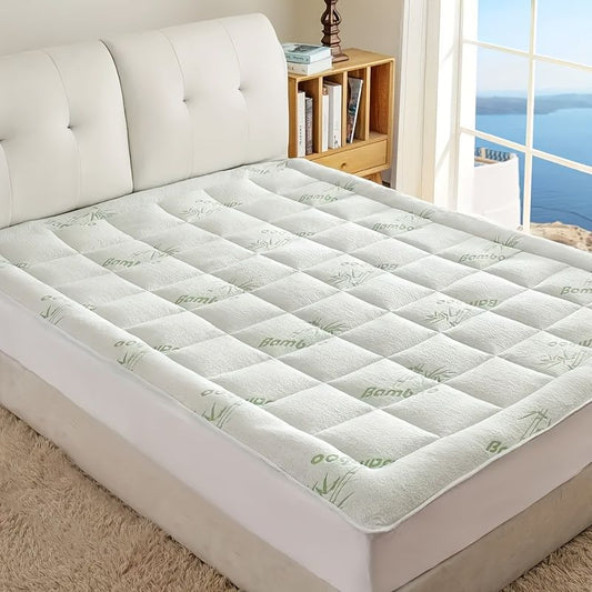 Sleep Solution Ultra Soft Queen Size Mattress Topper - Rayon Derived From Bamboo Pillow Top Mattress Pad For Back Pain Relief - Naturally Cooling For Hot Sleepers, Green