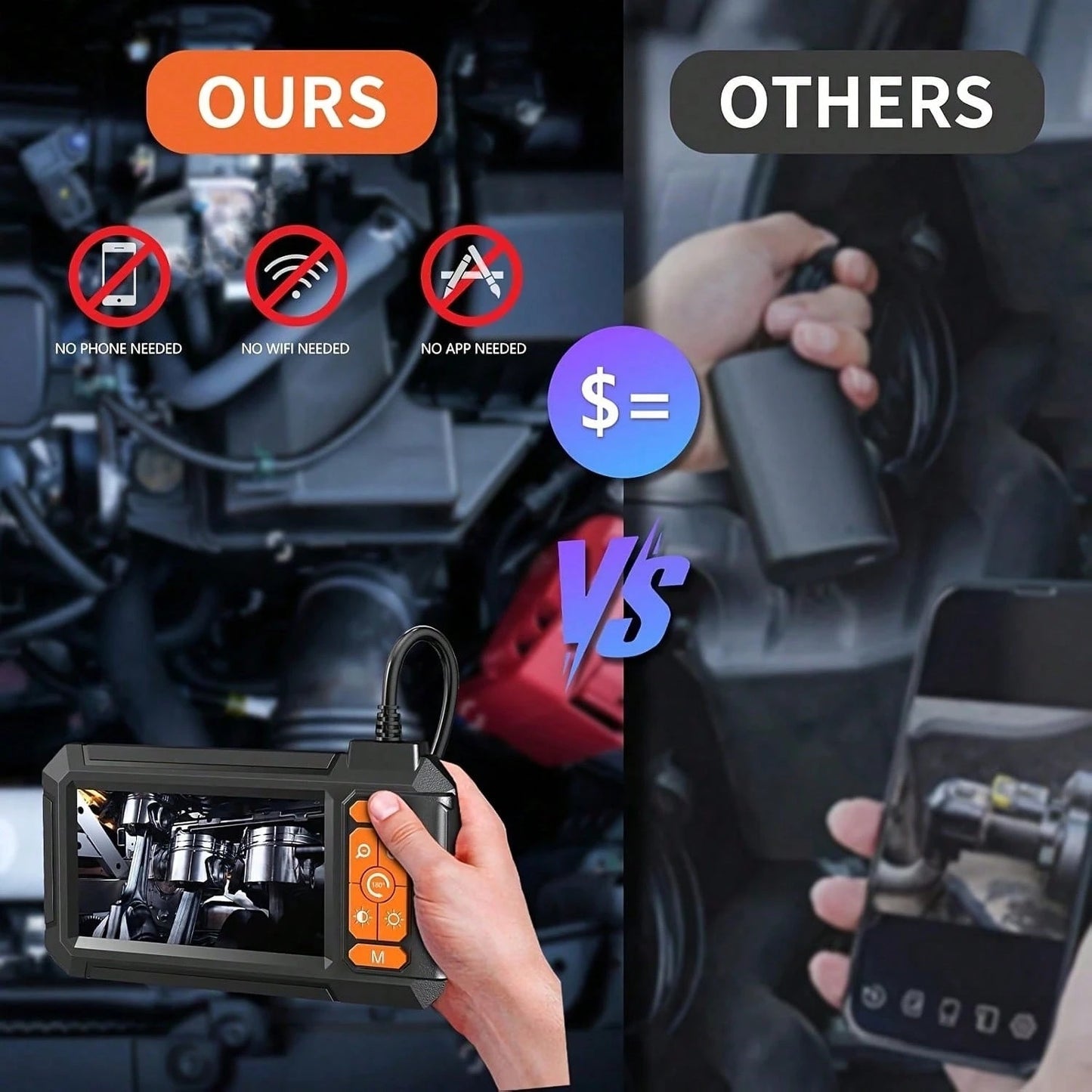 4.3-inch Industrial Endoscope 8mm HD Digital Inspection Camera IP67 Waterproof Rating Battery-Powered Ideal For Vehicle Maintenance, Machine Inspection, Blockage Removal, And Medical Equipment