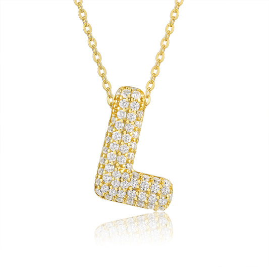 Bubble Letter - L-shaped Pendant Set With Top-quality Moissanite, Featuring Luxurious And Fashionable Light Luxury Trend Jewelry And Silver Accessories. It Is Made Of S925 Silver Electroplated With Go
