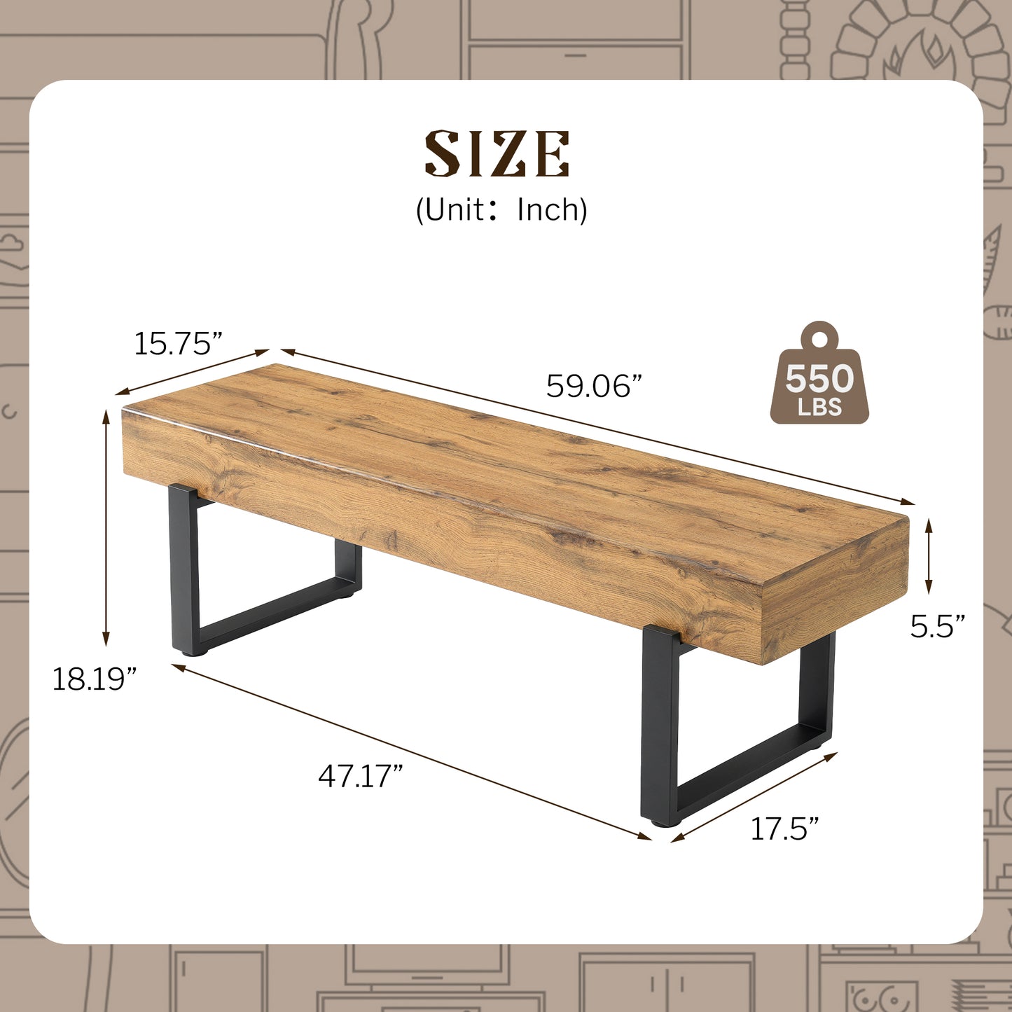 59  Wood Bench For Bedroom End Of Bed, Farmhouse Indoor Kitchen Table Benches,Versatile Modern Shoe Bench For Entryway, Natural