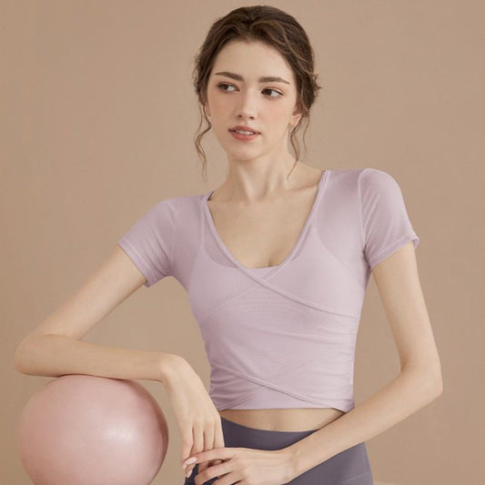 Workout Clothes Pilates Suit Short Sleeve With Chest Pad