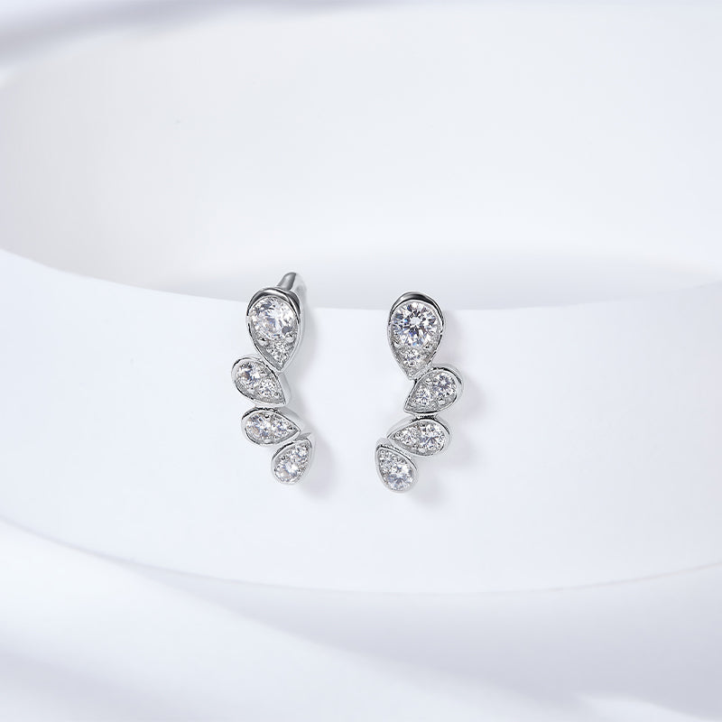 S925 Sterling Silver Moissanite Crawler Earrings  Pear Cut Drop Earrings With GRA Certificate Platinum Plated Jewelry Gift Box Set For Women