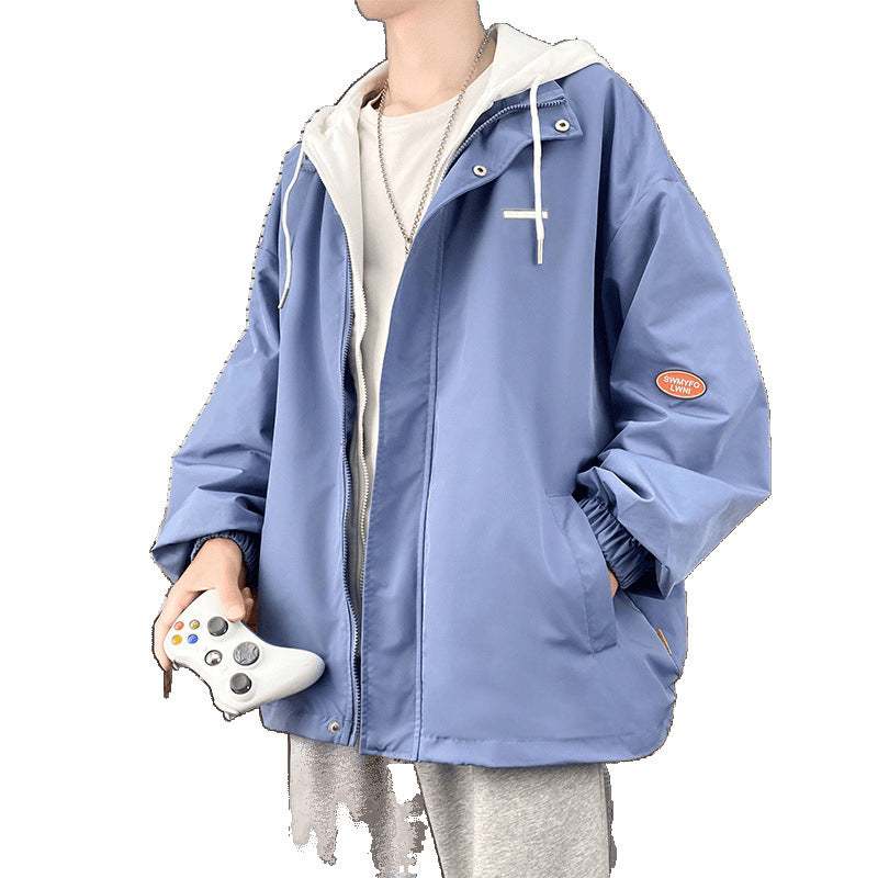Mens Slim-Fit Hooded Jacket Korean-Style Trendy