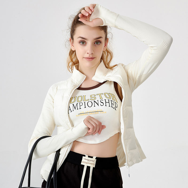 Lightweight White Goose Down Yoga Clothes Long Sleeve Season Cycling Jacket Outdoor Workout Top