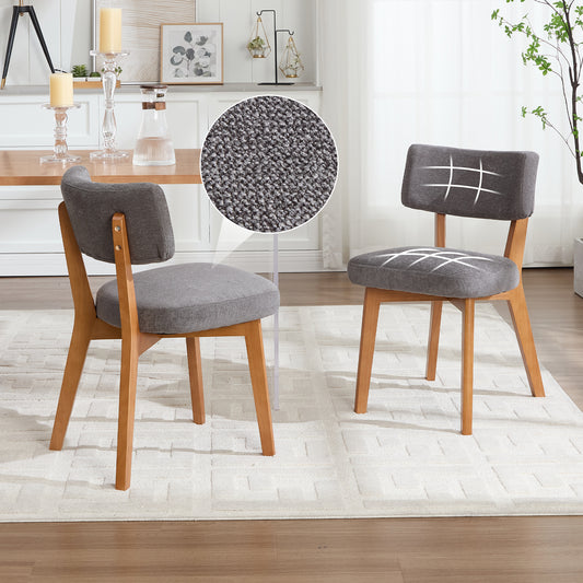 Modern Mid-Century Style Dining Chair Set Of 2, Solid Wood Legs Fabric Upholstered Seat For Kitchen, Dining Room Or Office Gray Linen Fabric
