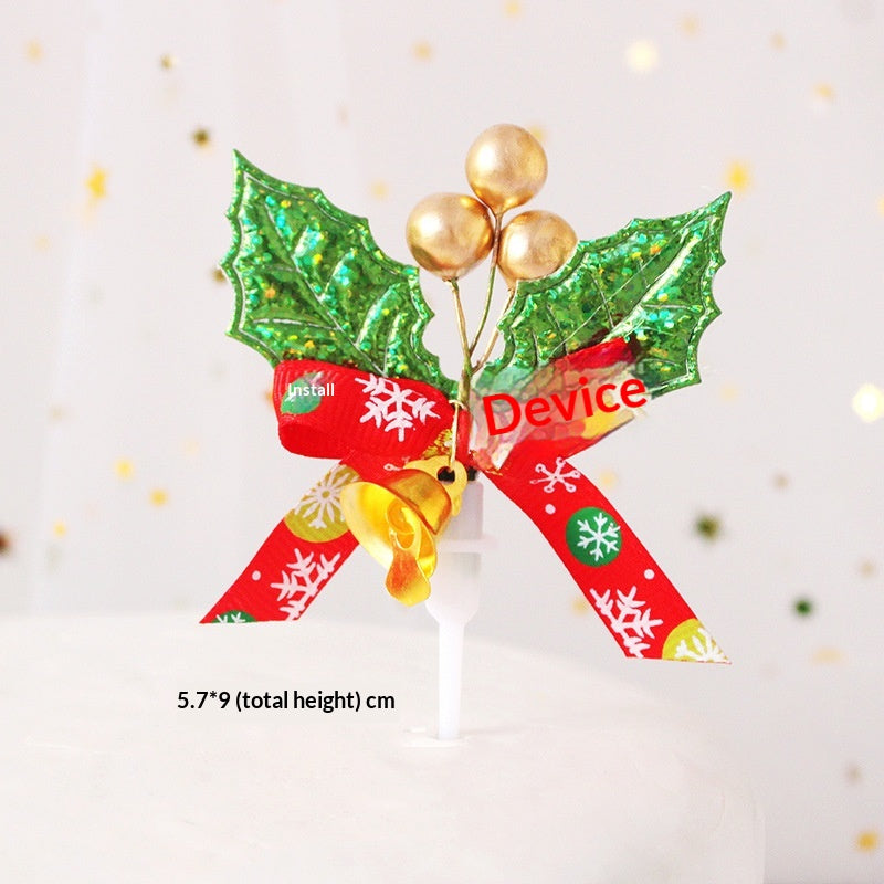 Christmas Cake Decoration Grass Ring Leaf Insert Christmas Dessert Table Decor Item