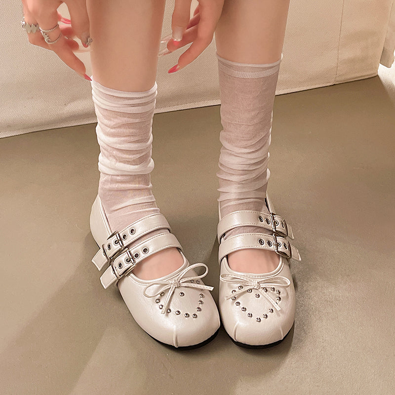 French Retro Rivet Mary Jane Shoes For Women, 2026 New Spring & Autumn Single Strap Ballet Flats, Soft Sole Ladies Dress Shoes