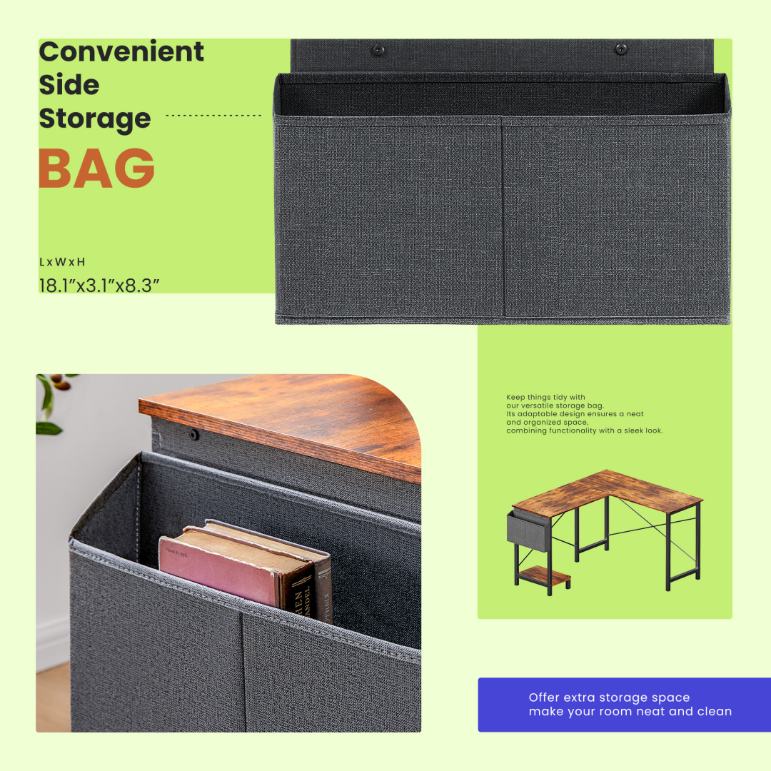 49-Inch L Shaped Desk - Computer Desk Corner Desks Gaming Desk PC Table, With CPU Stand Side Bag For Home Office Dorm Sturdy Writing Workstation