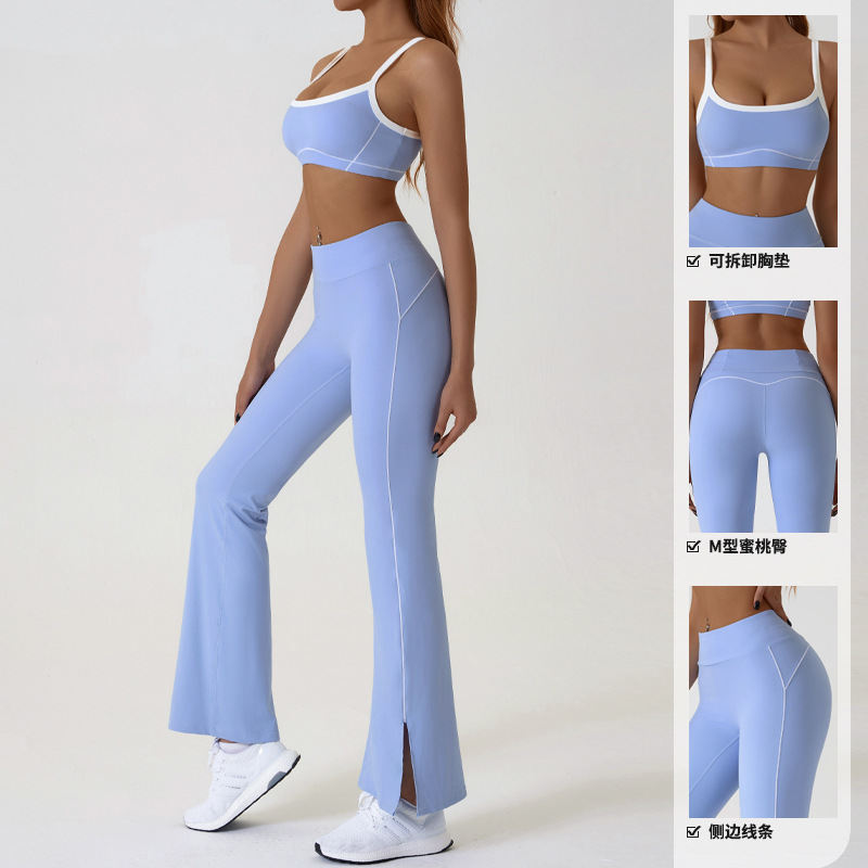 Spaghetti Strap Contrast Color Underwear Sling Yoga Clothes Tight Outdoor Sports Suit