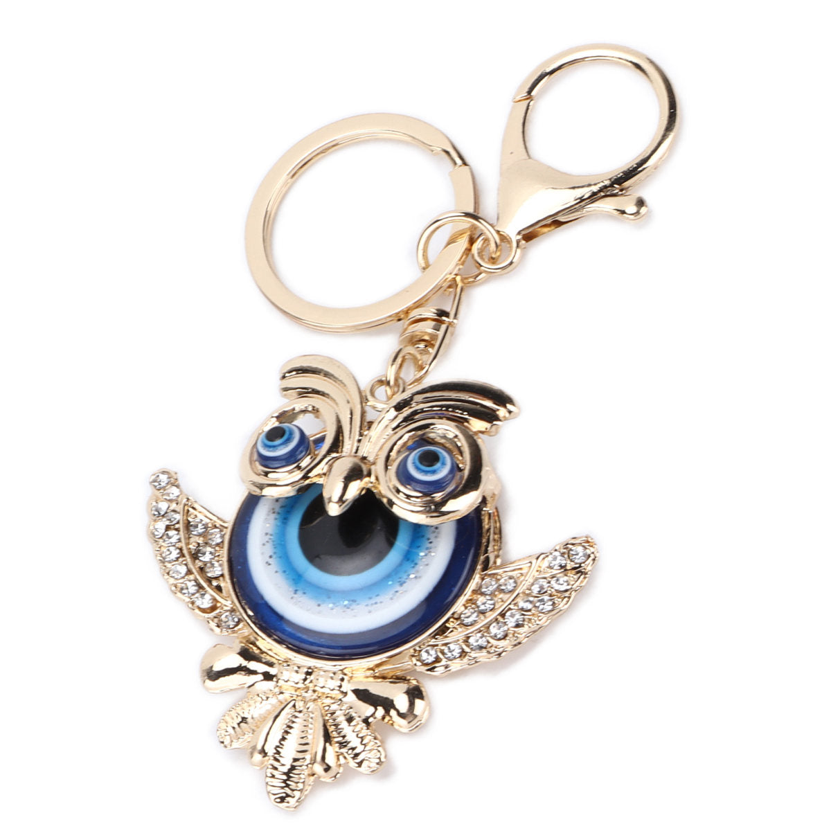 Rhinestone Keychain Fashion Jewelry Bag Purse Accessories With Owl Blue Turkish Evil Eye Pendant