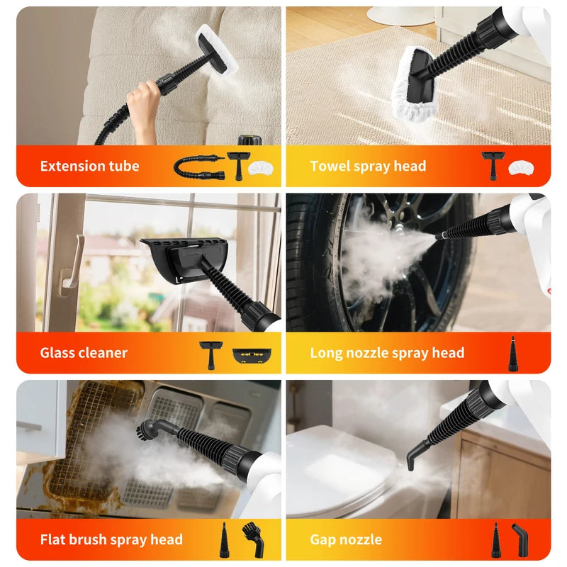 Handheld Steam Cleaner 1000W 400ml for Home, Office, Car, Cleans Couch, Floor, Tile, Window, and Removes Stubborn Dirt & Dust