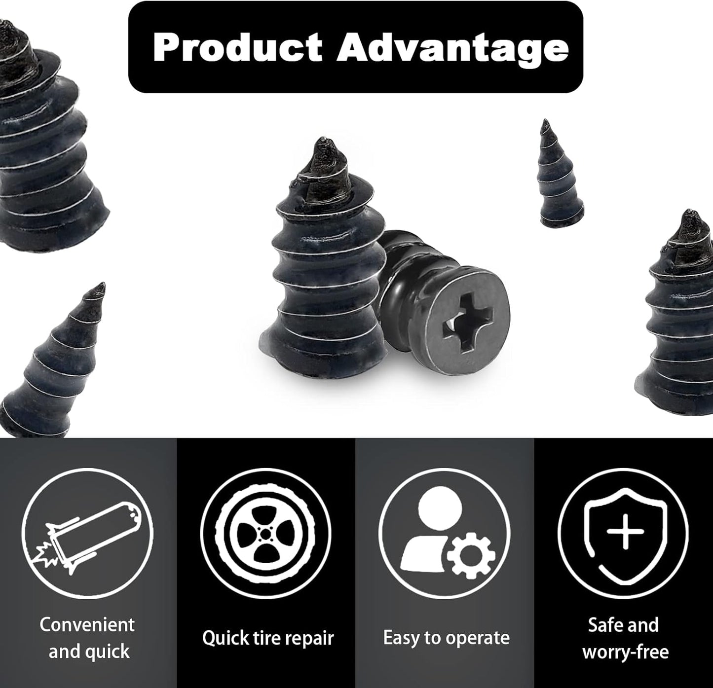 60Pcs Tire Repair Rubber Nail, Rubber Screw Tire Plugs Repair Nail Kit Tires Quick Puncture Repair Tools For Auto Motorcycle, Truck, Tractor Tire Puncture Repair