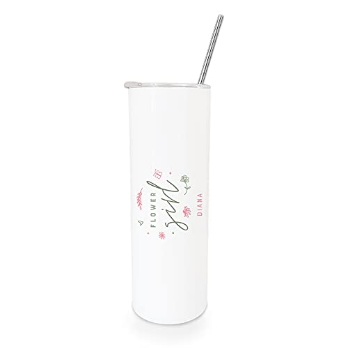 The Cotton & Canvas Co. Personalized Name Floral Flower Girl Insulated Stainless Steel Wedding Tumbler with Metal Straw, W...