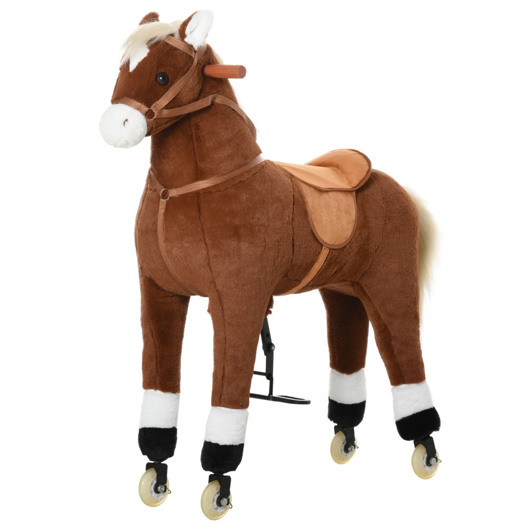 Qaba Kids Ride-on Walking Horse With Easy Rolling Wheels, Soft Huggable Body, & A Large Size For Kids 5-16 Years
