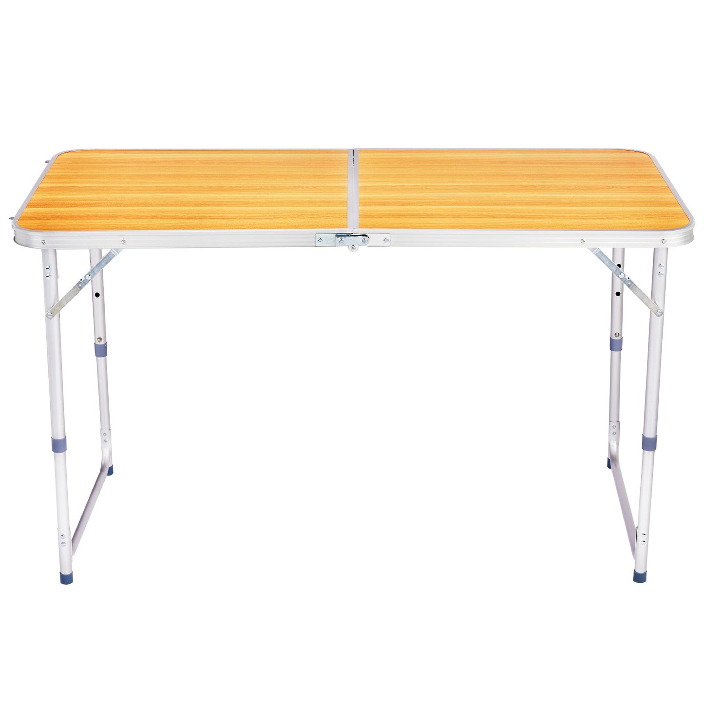 4FT Adjustable Height Folding Table, 120-60cm Portable Aluminum Foldable Camping Table Wood Grain Utility Table For Picnic BBQ Party Indoor Outdoor