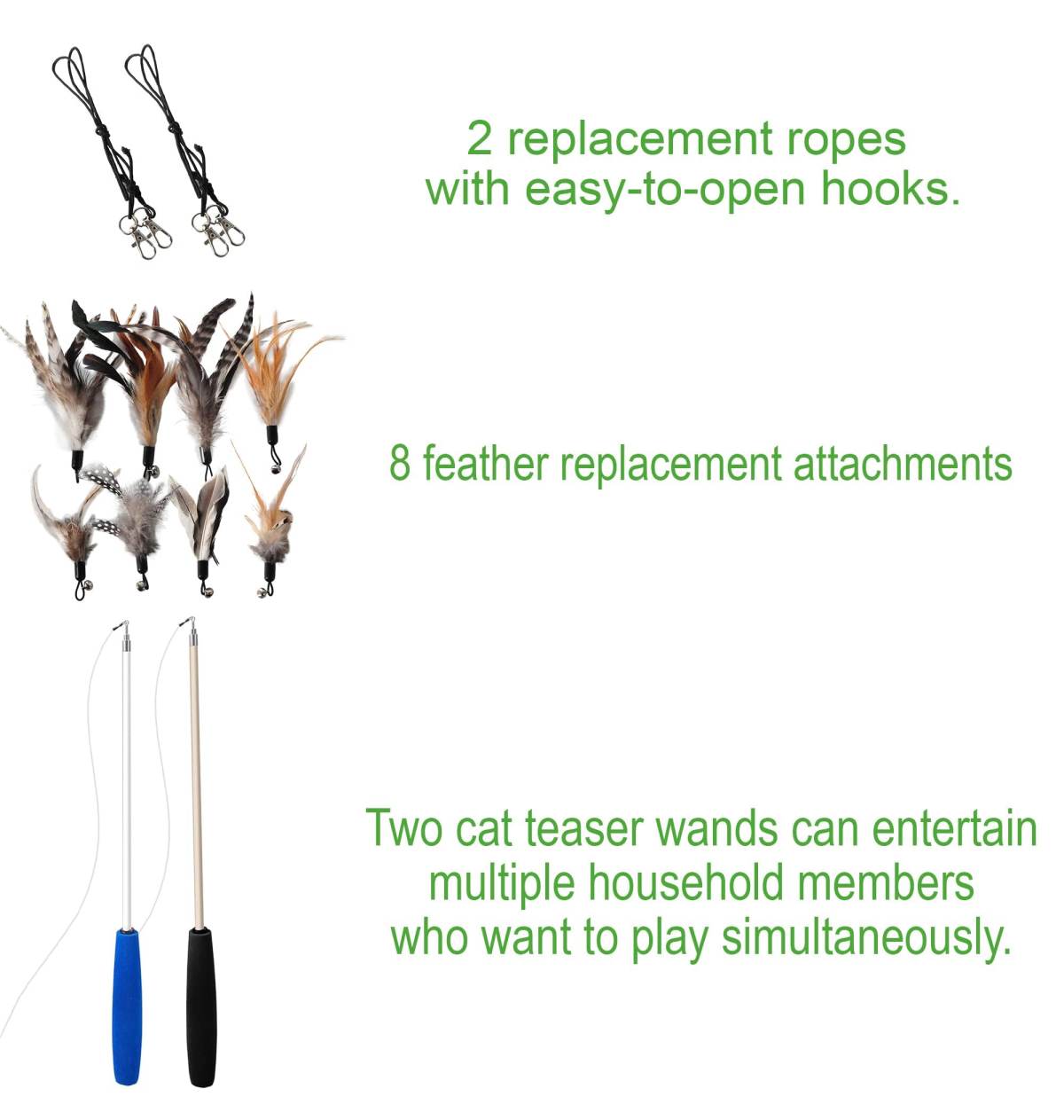 Cat Toys - No Chemical Dyeing Cat Feather Toys For Indoor Cats - Include Cat Wand And Natural Feather Refills