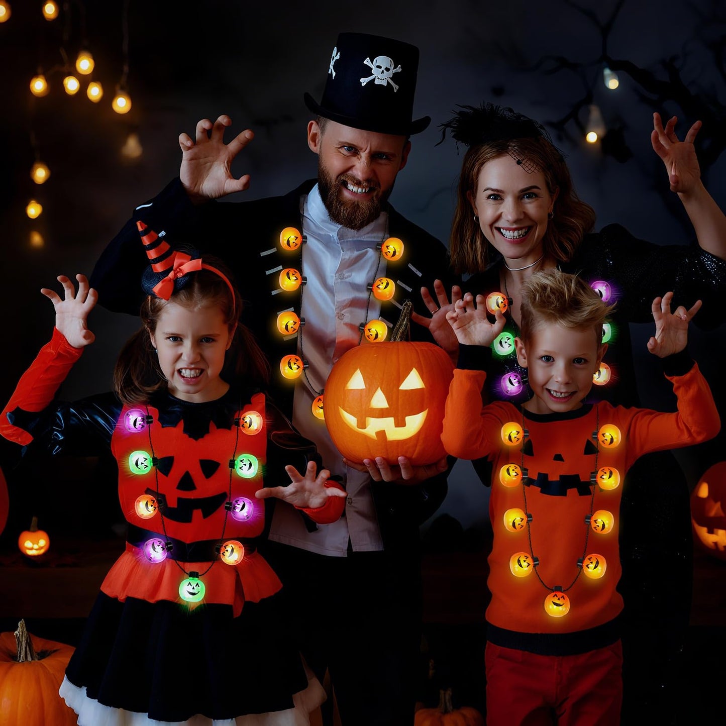 3PCS Halloween Light Up Necklaces, Pumpkin Shaped LED Necklace Halloween Eve Costume Party Accessories 3D Necklace Halloween Accessories For Halloween Party Favors And Supplies