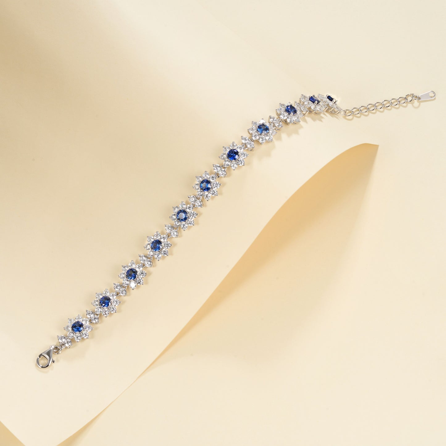 S925 Sterling Silver 4mm Lab-Grown Emerald Ruby Sapphire Bracelet 16cm Vintage Cluster Platinum Plated Gift Box