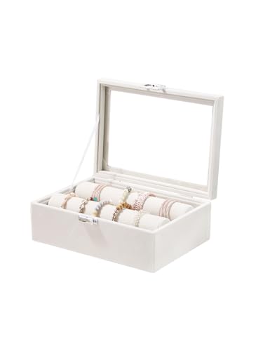 Kanwoder Bracelet Holder Organizer Box, Jewelry Storage Case with 2 Rods, Bangle Watch Display Tray for Women Girls (Beige)