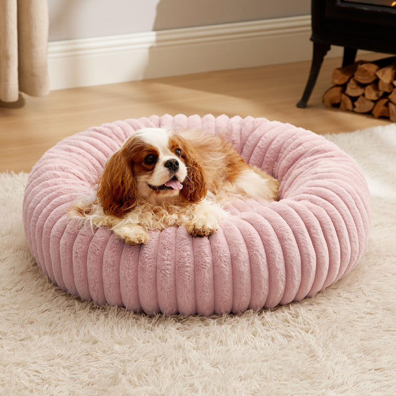 Pet Bed High-Grammage Vertical-Stripe Rabbit Fur Plush Mat Long-Haired Round Cat Winter Warm Dog House