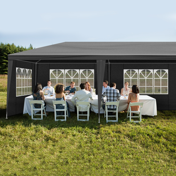 10'x30' Outdoor Party Tent With 8 Removable Sidewalls, Waterproof Canopy Patio Wedding Gazebo Black