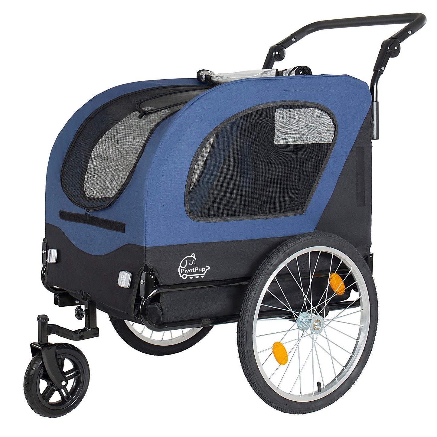 2-in-1  Bike Trailer & Pet Stroller For Dogs Up To 110lbs Foldable Pet Carrier Cart With Front Caster & 20   Quick Release Air-Filled Wheels, Breathable Mesh And PVC Rain Cover, Dark Blue