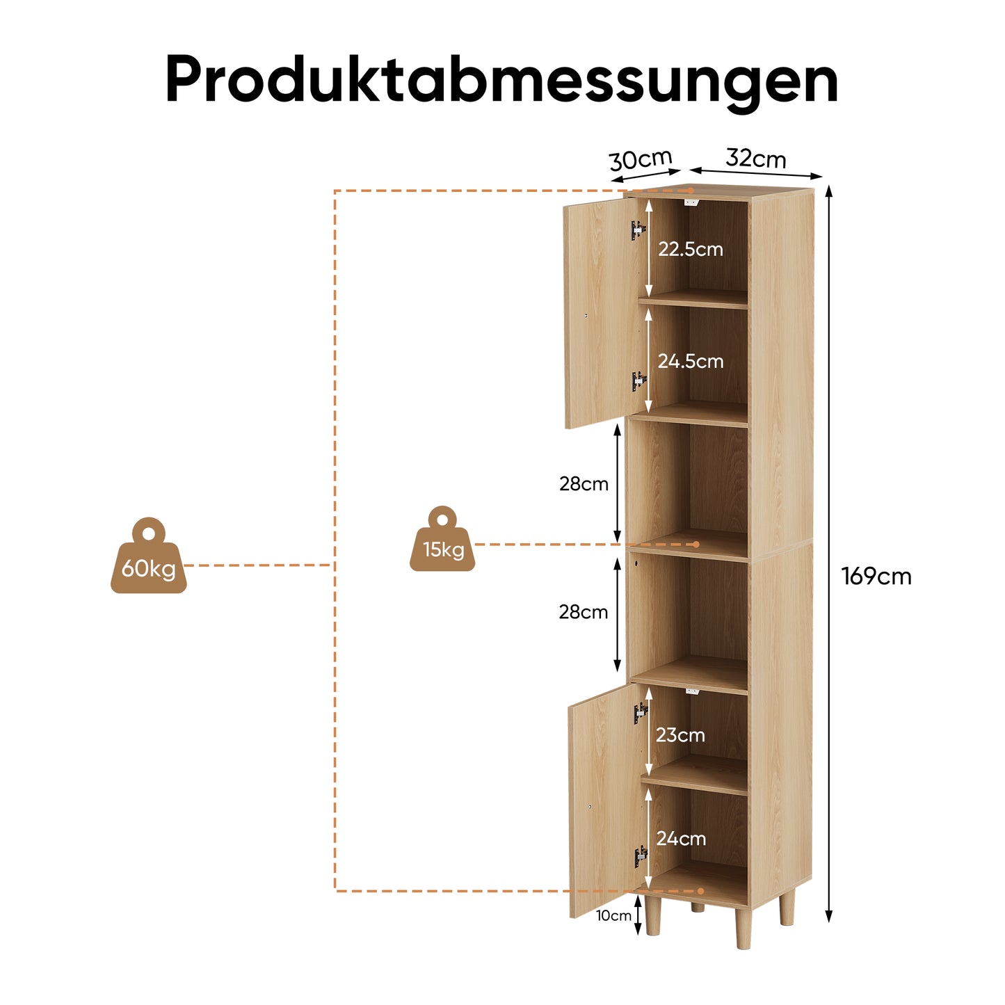 Tall Cabinet Washing Machine Cabinet, Bathroom Cabinet With Doors & Open Shelves, Narrow Wooden Storage Cabinet For Laundry Room, Balcony, Bathroom, Kitchen, Freestanding, Oak Look