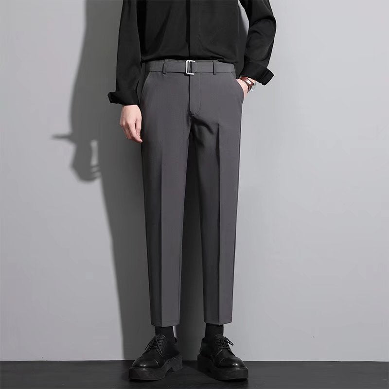 Mens Casual Korean-Style Trendy Wrinkle-Resistant Straight-Tailored Pants